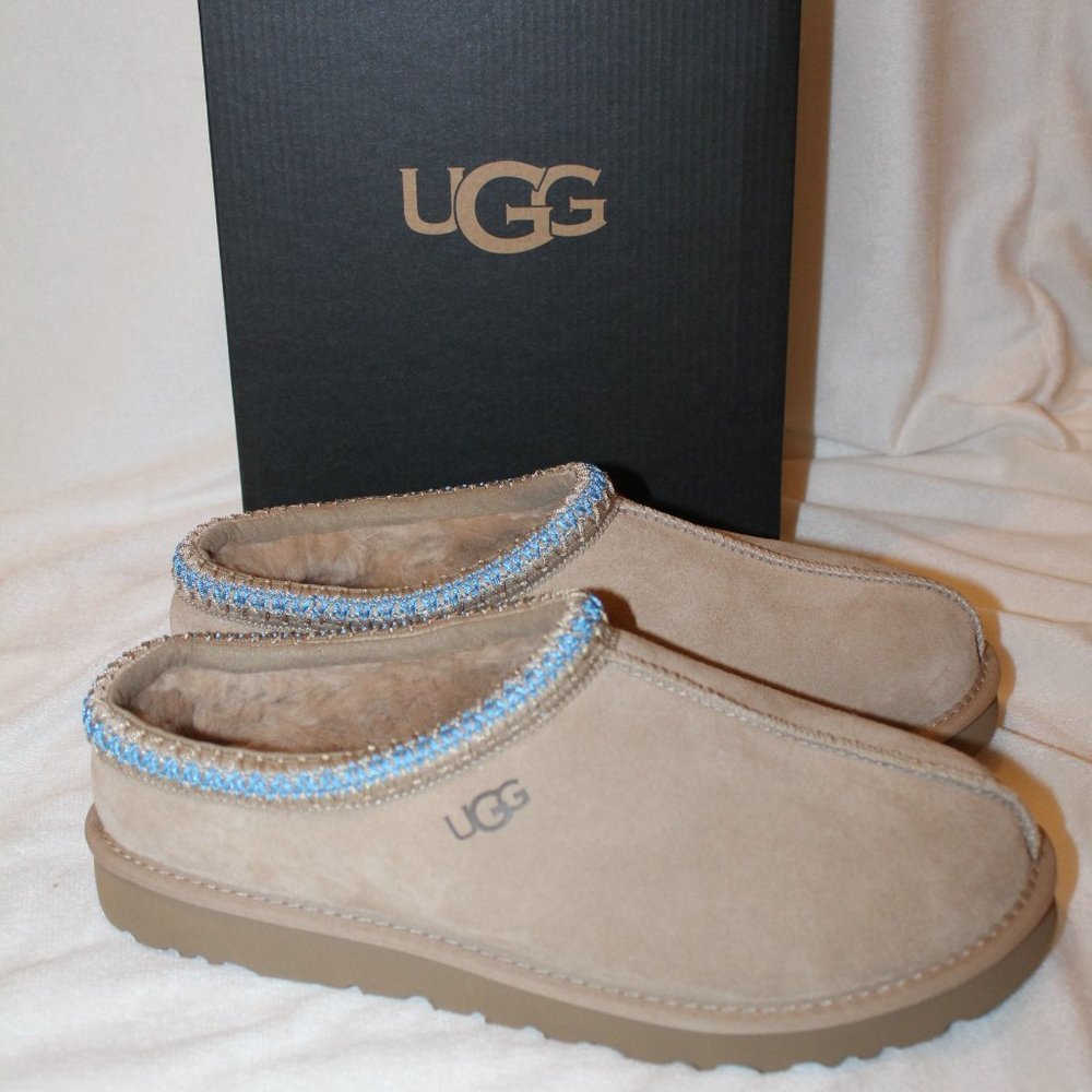 NIB UGG MEN'S TASMAN SUEDE SHEARLING LINED SLIP ON SLIPPERS - Picture 1 of 7